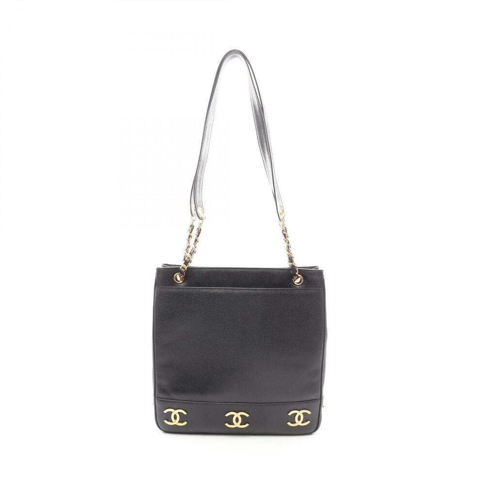 Chanel Triple Coco Mark Tote Bag Calfskin Cowhide Black